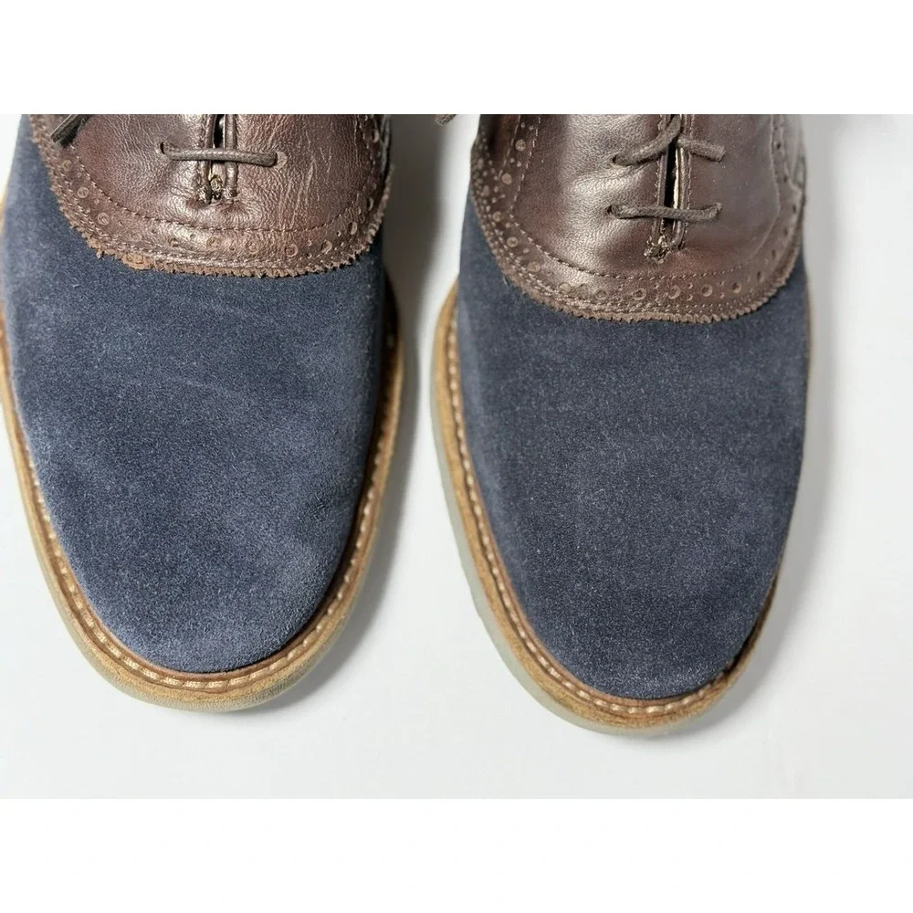 FRYE Mens Jim Saddle Indigo Suede Brown Leather Oxford Dress Casual Shoes Sz 10M